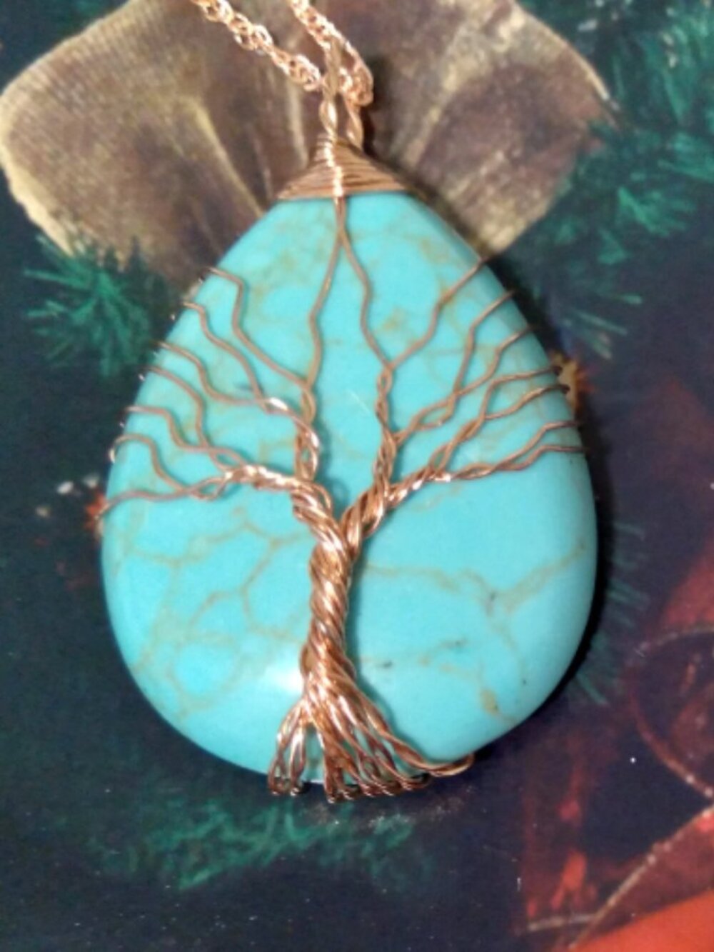Handcrafted Teardrop Magnesite Tree of Life Wire Wrapped Pendant Necklace